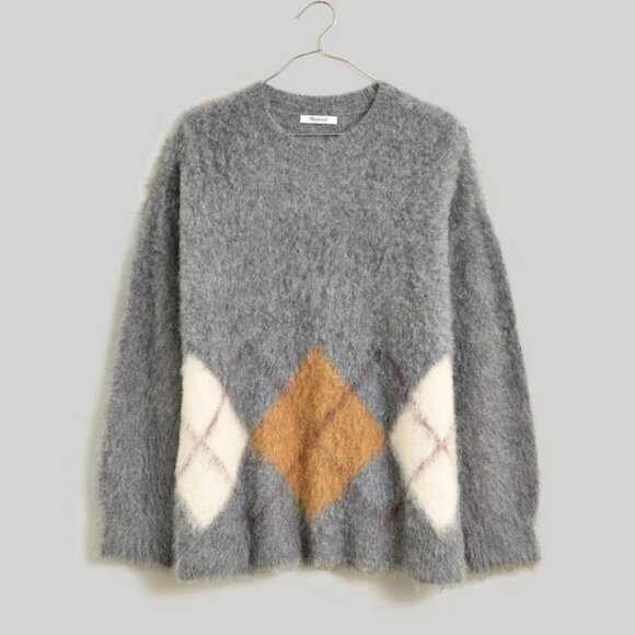 Madewell Brushed Argyle Crewneck Sweater - Picture 1 of 7